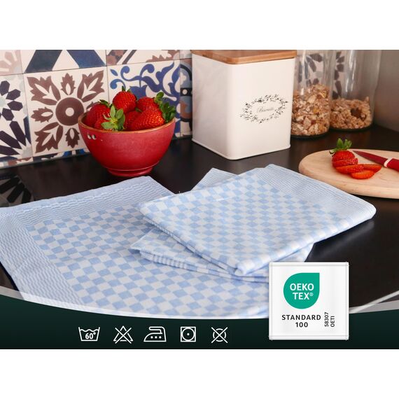 ZOLLNER 20er Set Geschirrtücher Baumwolle in 46x70 cm - super saugstarke und robuste Küchentücher – waschbar bis 60°C – in blau kariert - Gastronomiequalität - Oeko Tex® Zertifiziert