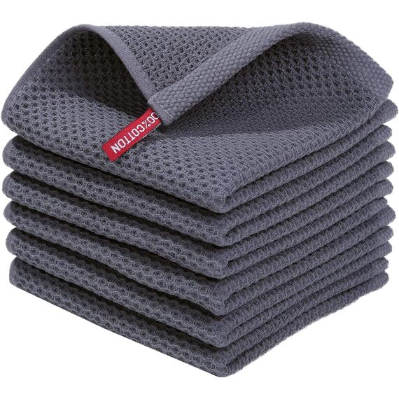 Moosfor Geschirrtücher 100% Baumwolle, 6er Set 30 x 30 cm, Weiche Geschirrhandtücher Küchenhandtücher Saugfähig Küchentücher Dicke Premium Geschirrtuch Spüllappen Putzlappen, Dunkelgrau