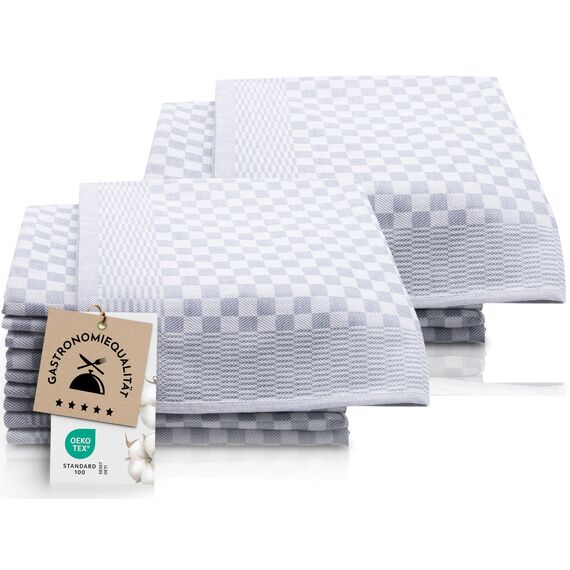 ZOLLNER 20er Set Geschirrtücher Baumwolle in 46x70 cm - super saugstarke und robuste Küchentücher – waschbar bis 60°C – in grau kariert - Gastronomiequalität - Oeko Tex® Zertifiziert