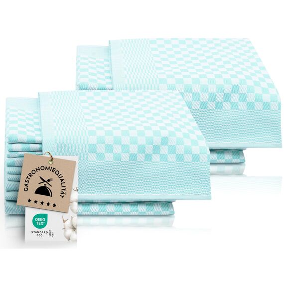 ZOLLNER 20er Set Geschirrtücher Baumwolle in 46x70 cm - super saugstarke und robuste Küchentücher – waschbar bis 60°C – in Mint kariert - Gastronomiequalität - Oeko Tex® Zertifiziert