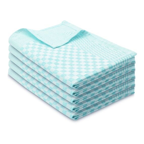 ZOLLNER 5er Set Geschirrtücher Baumwolle in 46x70 cm - super saugstarke und robuste Küchentücher – waschbar bis 60°C – in Mint kariert - Gastronomiequalität - Oeko Tex® Zertifiziert