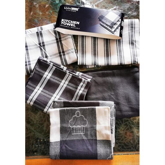 LivinEase Geschirrtücher - Küchentücher aus 100% Baumwolle - 5er-Pack Saugfähiges Set 70 x 50 cm, Grau