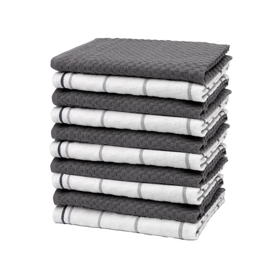 ZOLLNER 10er Set Geschirrtücher Baumwolle in 45x60 cm - saugstarke und langlebige Küchentücher - waschbar bis 60°C – in weiß und grau - Gastronomiequalität - Oeko Tex® Zertifiziert