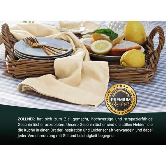 ZOLLNER 10er Set Geschirrtücher Baumwolle in 50x70 cm - super saugstarke und robuste Küchentücher - waschbar bis 60°C – in beige - Gastronomiequalität - Oeko Tex® Zertifiziert