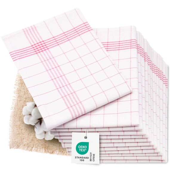 ZOLLNER 12er Set Geschirrtücher Halbleinen in 50x70 cm - super saugstarke und fusselfreie Küchentücher – waschbar bis 95°C – in rot weiß kariert - Gastronomiequalität - Oeko Tex® Zertifiziert