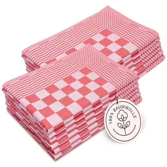 ZOLLNER 12er Set Geschirrtücher Baumwolle in 65x65 cm - extrem saugstarke und robuste Küchentücher - waschbar bis 60°C – in rot kariert - Gastronomiequalität - Oeko Tex® Zertifiziert