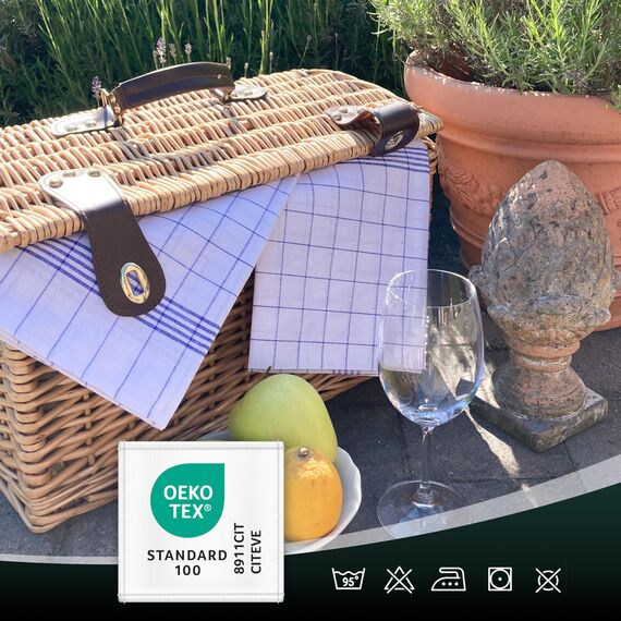 ZOLLNER 12er Set Geschirrtücher Halbleinen in 50x70 cm - super saugstarke und fusselfreie Küchentücher – waschbar bis 95°C – in blau weiß kariert - Gastronomiequalität - Oeko Tex® Zertifiziert