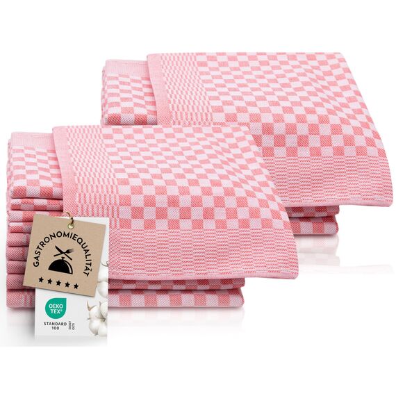 ZOLLNER 20er Set Geschirrtücher Baumwolle in 46x70 cm - super saugstarke und robuste Küchentücher – waschbar bis 60°C – in rot kariert - Gastronomiequalität - Oeko Tex® Zertifiziert