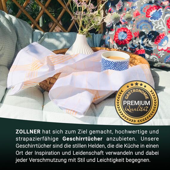ZOLLNER 12er Set Geschirrtücher Halbleinen in 60x80 cm - super saugstarke und fusselfreie Küchentücher – waschbar bis 95°C – in gelb weiß kariert - Gastronomiequalität - Oeko Tex® Zertifiziert