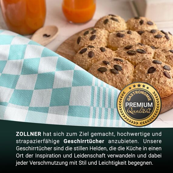 ZOLLNER 12er Set Geschirrtücher Baumwolle in 65x65 cm - extrem saugstarke und robuste Küchentücher - waschbar bis 60°C – in Mint kariert - Gastronomiequalität - Oeko Tex® Zertifiziert