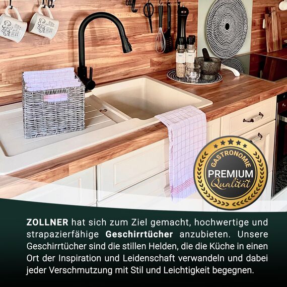 ZOLLNER 12er Set Geschirrtücher Halbleinen in 50x70 cm - super saugstarke und fusselfreie Küchentücher – waschbar bis 95°C – in rot weiß kariert - Gastronomiequalität - Oeko Tex® Zertifiziert
