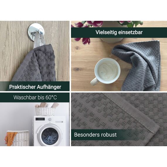 ZOLLNER 10er Set Geschirrtücher Baumwolle in 45x60 cm - saugstarke und langlebige Küchentücher - waschbar bis 60°C – in grau - Gastronomiequalität - Oeko Tex® Zertifiziert