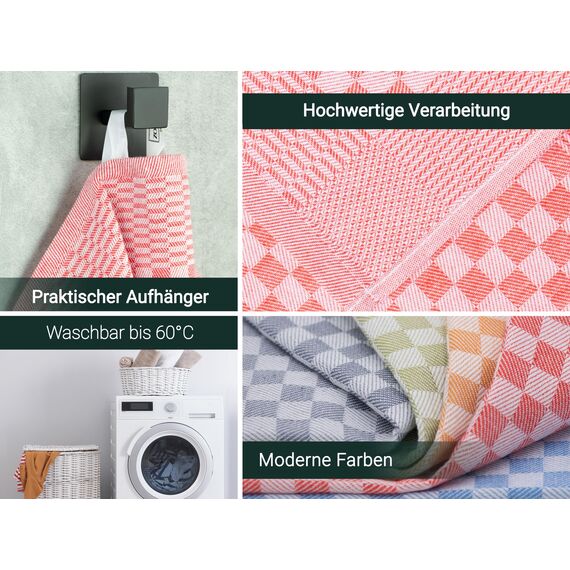 ZOLLNER 10er Set Geschirrtücher Baumwolle in 46x70 cm - super saugstarke und robuste Küchentücher – waschbar bis 60°C – in rot kariert - Gastronomiequalität - Oeko Tex® Zertifiziert