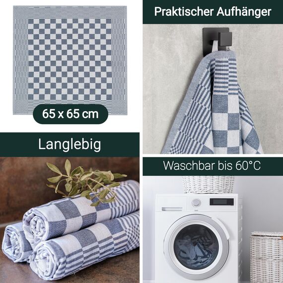 ZOLLNER 6er Set Geschirrtücher Baumwolle in 65x65 cm - extrem saugstarke und robuste Küchentücher - waschbar bis 60°C – in blau kariert - Gastronomiequalität - Oeko Tex® Zertifiziert