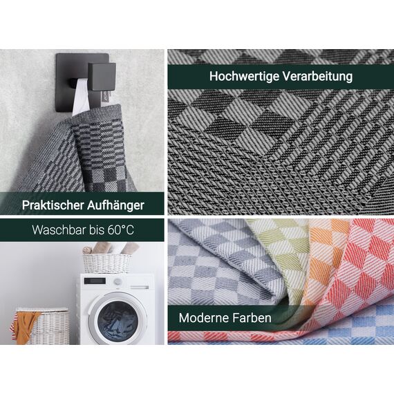 ZOLLNER 10er Set Geschirrtücher Baumwolle in 46x70 cm - super saugstarke und robuste Küchentücher – waschbar bis 60°C – in schwarz kariert - Gastronomiequalität - Oeko Tex® Zertifiziert