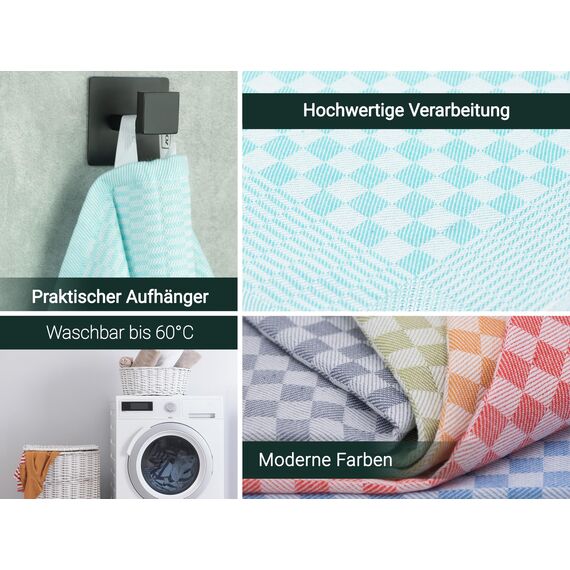ZOLLNER 20er Set Geschirrtücher Baumwolle in 46x70 cm - super saugstarke und robuste Küchentücher – waschbar bis 60°C – in Mint kariert - Gastronomiequalität - Oeko Tex® Zertifiziert