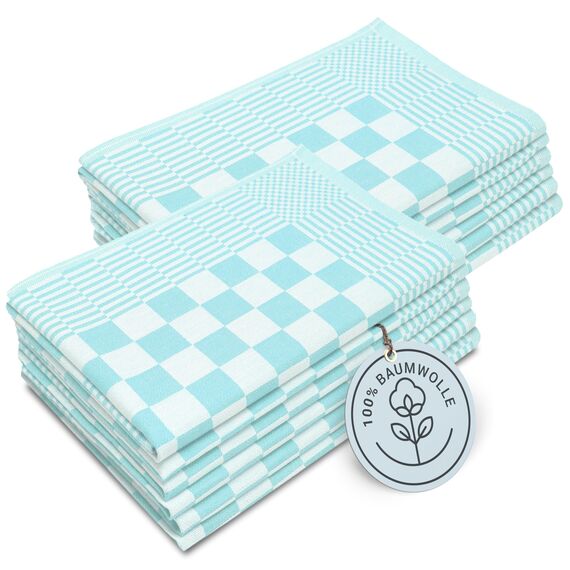 ZOLLNER 12er Set Geschirrtücher Baumwolle in 65x65 cm - extrem saugstarke und robuste Küchentücher - waschbar bis 60°C – in Mint kariert - Gastronomiequalität - Oeko Tex® Zertifiziert