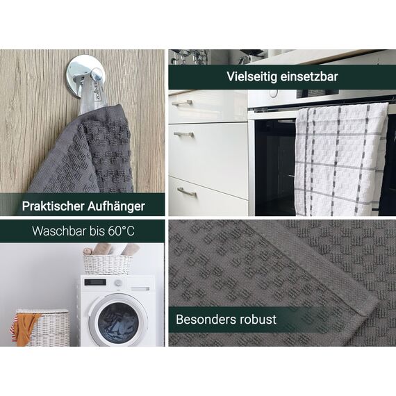 ZOLLNER 10er Set Geschirrtücher Baumwolle in 45x60 cm - saugstarke und langlebige Küchentücher - waschbar bis 60°C – in weiß und grau - Gastronomiequalität - Oeko Tex® Zertifiziert