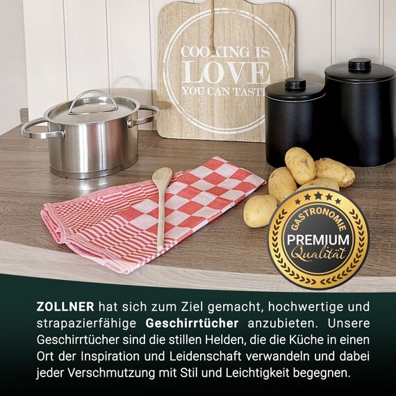 ZOLLNER 6er Set Geschirrtücher Baumwolle in 65x65 cm - extrem saugstarke und robuste Küchentücher - waschbar bis 60°C – in rot kariert - Gastronomiequalität - Oeko Tex® Zertifiziert