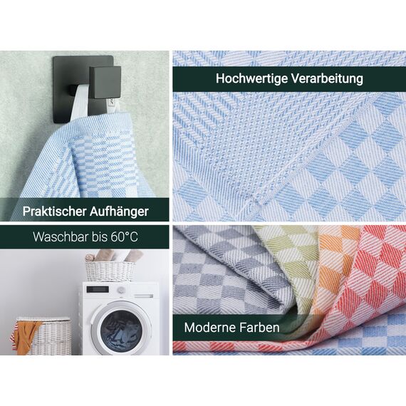 ZOLLNER 20er Set Geschirrtücher Baumwolle in 46x70 cm - super saugstarke und robuste Küchentücher – waschbar bis 60°C – in blau kariert - Gastronomiequalität - Oeko Tex® Zertifiziert