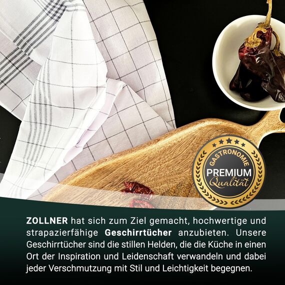 ZOLLNER 12er Set Geschirrtücher Halbleinen in 50x70 cm - super saugstarke und fusselfreie Küchentücher – waschbar bis 95°C – in grau weiß kariert - Gastronomiequalität - Oeko Tex® Zertifiziert
