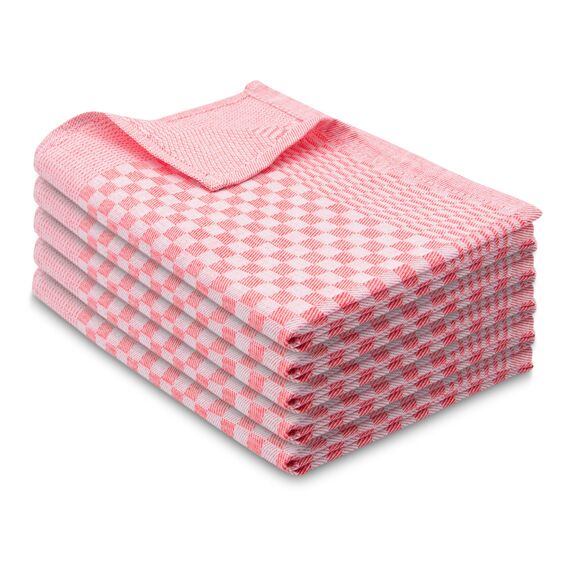 ZOLLNER 5er Set Geschirrtücher Baumwolle in 46x70 cm - super saugstarke und robuste Küchentücher – waschbar bis 60°C – in rot kariert - Gastronomiequalität - Oeko Tex® Zertifiziert