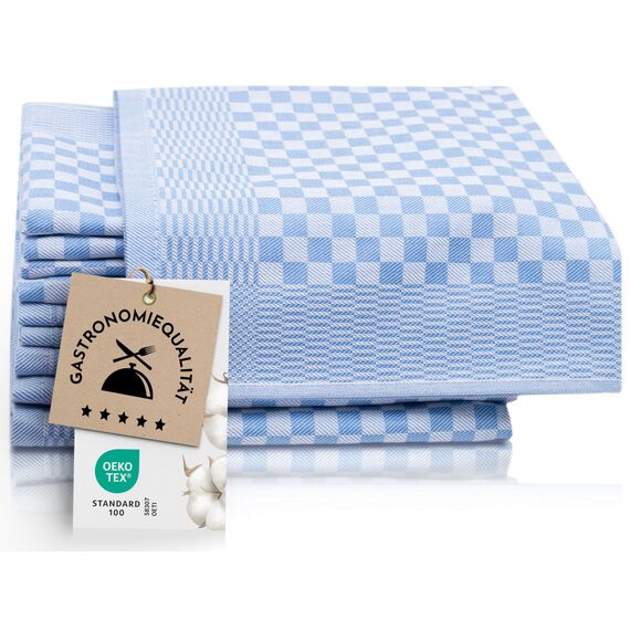 ZOLLNER 10er Set Geschirrtücher Baumwolle in 46x70 cm - super saugstarke und robuste Küchentücher – waschbar bis 60°C – in blau kariert - Gastronomiequalität - Oeko Tex® Zertifiziert
