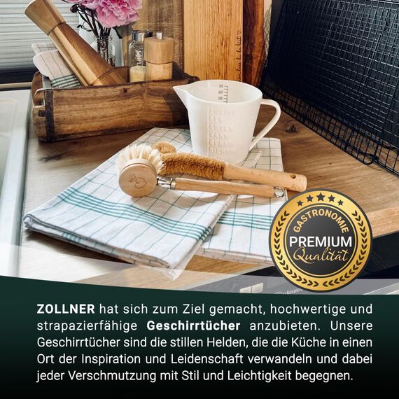 ZOLLNER 12er Set Geschirrtücher Halbleinen in 50x70 cm - super saugstarke und fusselfreie Küchentücher – waschbar bis 95°C – in grün weiß kariert - Gastronomiequalität - Oeko Tex® Zertifiziert
