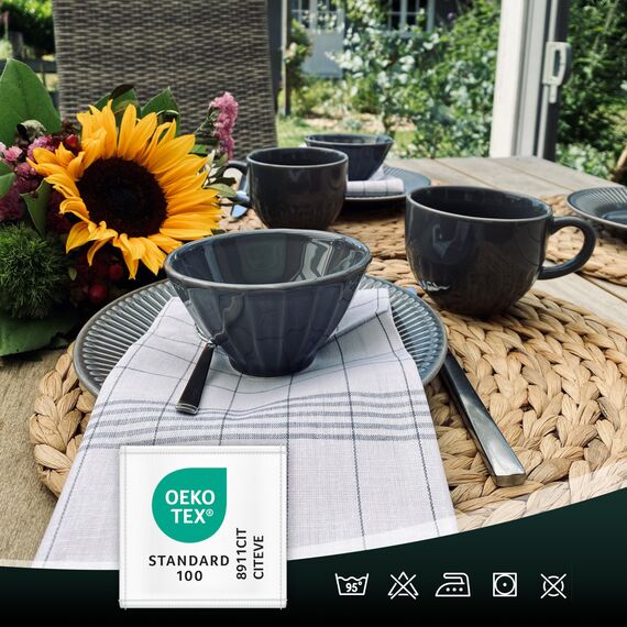 ZOLLNER 12er Set Geschirrtücher Halbleinen in 50x70 cm - super saugstarke und fusselfreie Küchentücher – waschbar bis 95°C – in grau weiß kariert - Gastronomiequalität - Oeko Tex® Zertifiziert