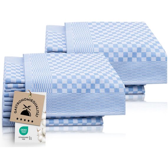ZOLLNER 20er Set Geschirrtücher Baumwolle in 46x70 cm - super saugstarke und robuste Küchentücher – waschbar bis 60°C – in blau kariert - Gastronomiequalität - Oeko Tex® Zertifiziert
