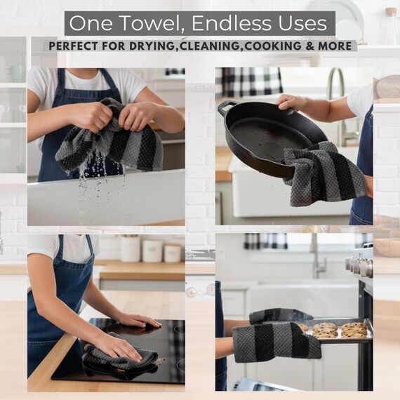 LIXURIATE Geschirrtücher mit Streifen Design für Küche – 100% Baumwolle | Super saugfähig und schnell trocknend Hotelqualität Küchentücher Set | 60x40 cm - Maschinenwaschbar für den täglichen Gebrauch