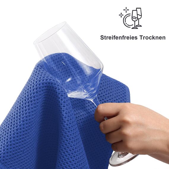 Moosfor Geschirrtücher 100% Baumwolle, 4er Set 32 x 72 cm, Weiche Geschirrhandtücher Küchenhandtücher Saugfähig Küchentücher Dicke Premium Geschirrtuch Spüllappen Putzlappen, Blau