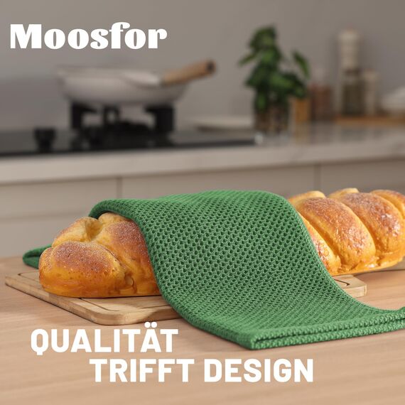 Moosfor Geschirrtücher 100% Baumwolle, 6er Set 30 x 30 cm, Weiche Geschirrhandtücher Küchenhandtücher Saugfähig Küchentücher Dicke Premium Geschirrtuch Spüllappen Putzlappen, Grasgrün