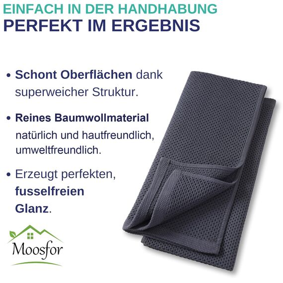 Moosfor Geschirrtücher 100% Baumwolle, 12er Set 32 x 72 cm, Weiche Geschirrhandtücher Küchenhandtücher Saugfähig Küchentücher Dicke Premium Geschirrtuch Spüllappen Putzlappen, Dunkelgrau