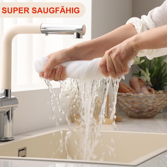 Moosfor Geschirrtücher 100% Baumwolle, 6er Set 30 x 30 cm, Weiche Geschirrhandtücher Küchenhandtücher Saugfähig Küchentücher Dicke Premium Geschirrtuch Spüllappen Putzlappen, Weiß