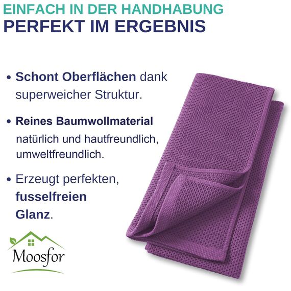 Moosfor Geschirrtücher 100% Baumwolle, 6er Set 30 x 30 cm, Weiche Geschirrhandtücher Küchenhandtücher Saugfähig Küchentücher Dicke Premium Geschirrtuch Spüllappen Putzlappen, Lila