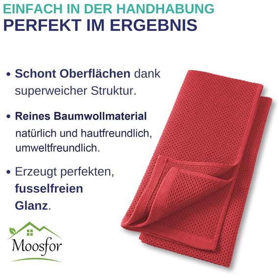 Moosfor Geschirrtücher 100% Baumwolle, 4er Set 32 x 72 cm, Weiche Geschirrhandtücher Küchenhandtücher Saugfähig Küchentücher Dicke Premium Geschirrtuch Spüllappen Putzlappen, Rot