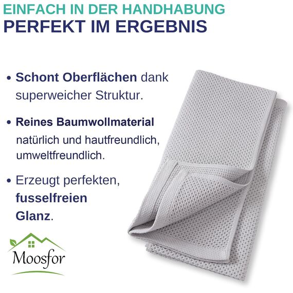 Moosfor Geschirrtücher 100% Baumwolle, 6er Set 32 x 72 cm, Weiche Geschirrhandtücher Küchenhandtücher Saugfähig Küchentücher Dicke Premium Geschirrtuch Spüllappen Putzlappen, Hellgrau