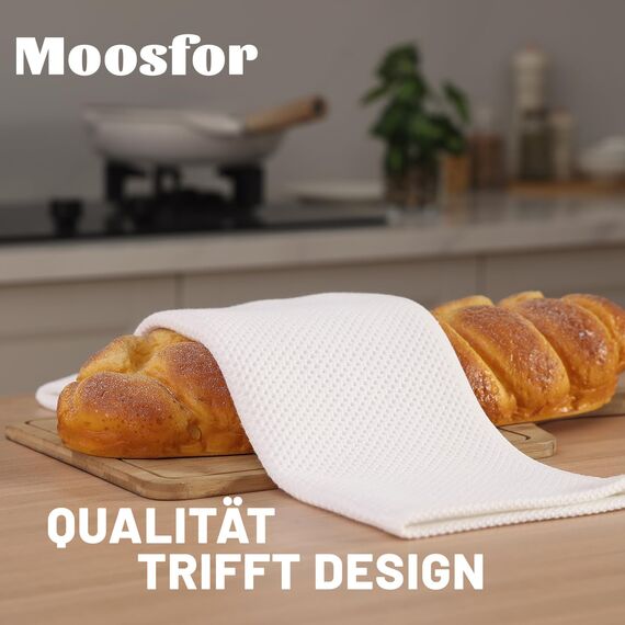 Moosfor Geschirrtücher 100% Baumwolle, 6er Set 30 x 30 cm, Weiche Geschirrhandtücher Küchenhandtücher Saugfähig Küchentücher Dicke Premium Geschirrtuch Spüllappen Putzlappen, Weiß