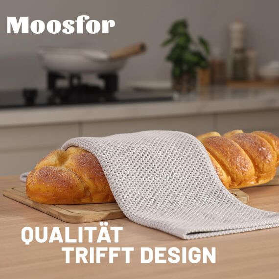 Moosfor Küchenhandtücher 100% Baumwolle, 8er Set 30 x 30 cm, Weiche Geschirrhandtücher Geschirrtücher Saugfähig Küchentücher Dicke Premium Geschirrtuch Spüllappen Putzlappen, Hellgrau