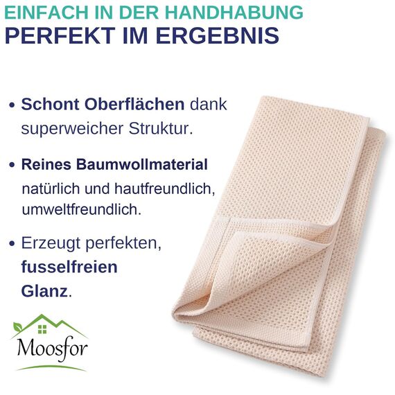 Moosfor Küchenhandtücher 100% Baumwolle, 12er Set 30 x 30 cm, Weiche Geschirrhandtücher Geschirrtücher Saugfähig Küchentücher Dicke Premium Geschirrtuch Spüllappen Putzlappen, Beige