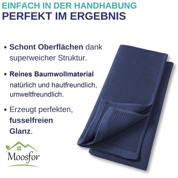 Moosfor Geschirrtücher 100% Baumwolle, 6er Set 30 x 30 cm, Weiche Geschirrhandtücher Küchenhandtücher Saugfähig Küchentücher Dicke Premium Geschirrtuch Spüllappen Putzlappen, Marine Blau