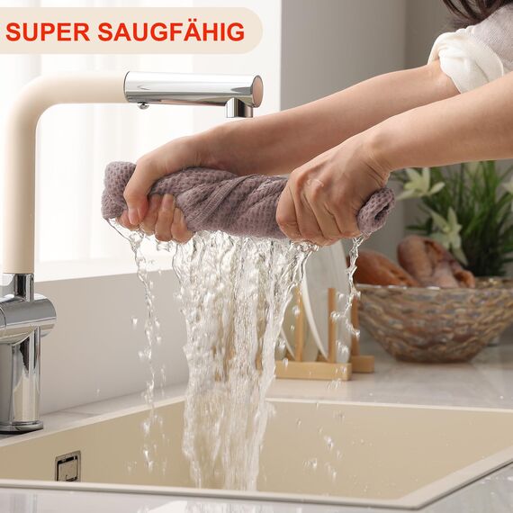 Moosfor Geschirrtücher 100% Baumwolle, 4er Set 32 x 72 cm, Weiche Geschirrhandtücher Saugfähig Küchentücher Dicke Geschirrtuch Spüllappen Putzlappen, Gemischte Farbe(Rot+Braun+Beige+Dunkelgrau)