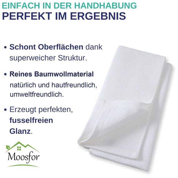 Moosfor Geschirrtücher 100% Baumwolle, 6er Set 30 x 30 cm, Weiche Geschirrhandtücher Küchenhandtücher Saugfähig Küchentücher Dicke Premium Geschirrtuch Spüllappen Putzlappen, Weiß