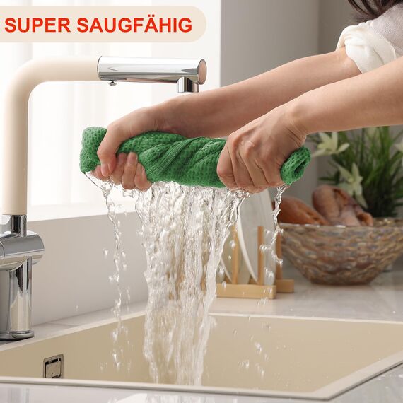 Moosfor Geschirrtücher 100% Baumwolle, 4er Set 32 x 72 cm, Weiche Geschirrhandtücher Küchenhandtücher Saugfähig Küchentücher Dicke Premium Geschirrtuch Spüllappen Putzlappen, Grasgrün