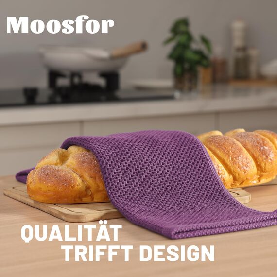 Moosfor Geschirrtücher 100% Baumwolle, 6er Set 30 x 30 cm, Weiche Geschirrhandtücher Küchenhandtücher Saugfähig Küchentücher Dicke Premium Geschirrtuch Spüllappen Putzlappen, Lila