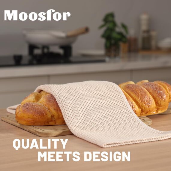 Moosfor Geschirrtücher 100% Baumwolle, 6er Set 30 x 30 cm, Weiche Geschirrhandtücher Küchenhandtücher Saugfähig Küchentücher Dicke Premium Geschirrtuch Spüllappen Putzlappen, Beige