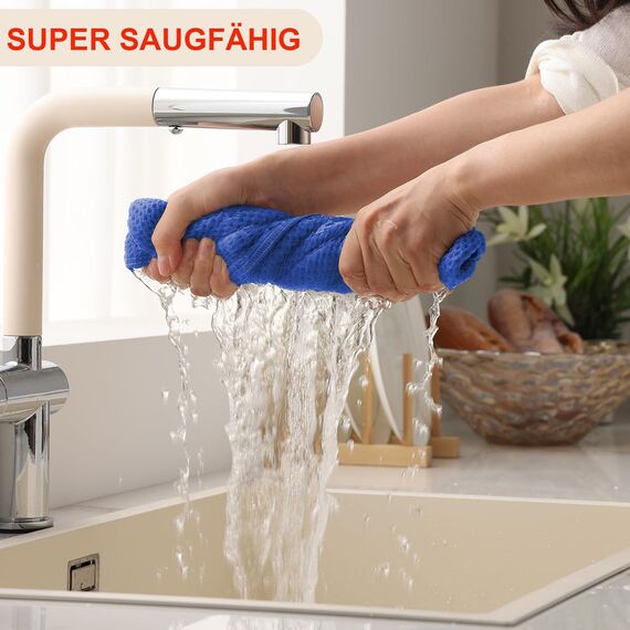 Moosfor Geschirrtücher 100% Baumwolle, 6er Set 30 x 30 cm, Weiche Geschirrhandtücher Küchenhandtücher Saugfähig Küchentücher Dicke Premium Geschirrtuch Spüllappen Putzlappen, Blau