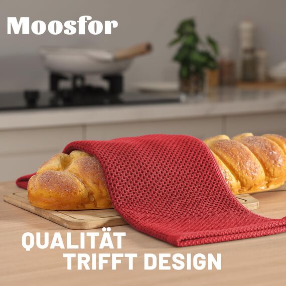 Moosfor Geschirrtücher 100% Baumwolle, 6er Set 30 x 30 cm, Weiche Geschirrhandtücher Küchenhandtücher Saugfähig Küchentücher Dicke Premium Geschirrtuch Spüllappen Putzlappen, Rot