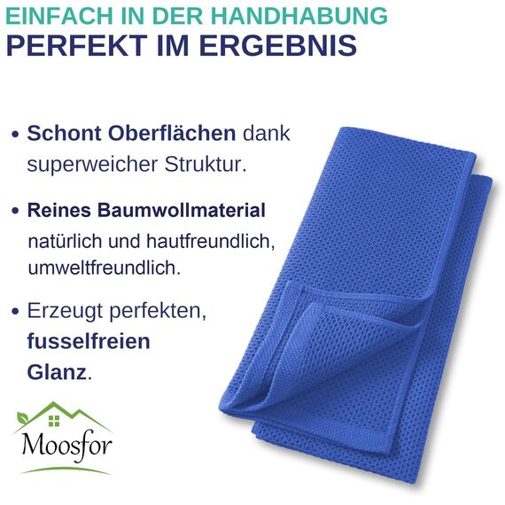 Moosfor Geschirrtücher 100% Baumwolle, 6er Set 30 x 30 cm, Weiche Geschirrhandtücher Küchenhandtücher Saugfähig Küchentücher Dicke Premium Geschirrtuch Spüllappen Putzlappen, Blau